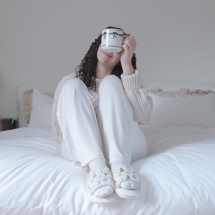 Women’s Christmas open toe slippers with soft fuzzy texture