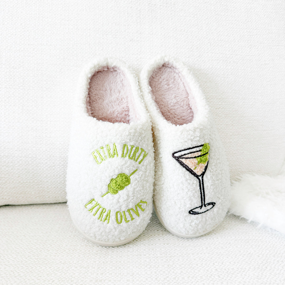 Soft indoor slippers with extra dirty martini design