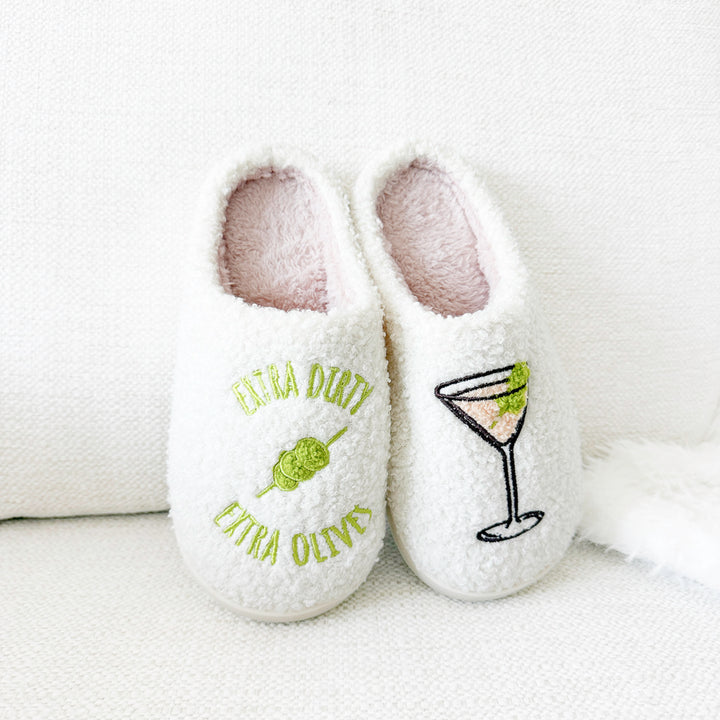Soft indoor slippers with extra dirty martini design