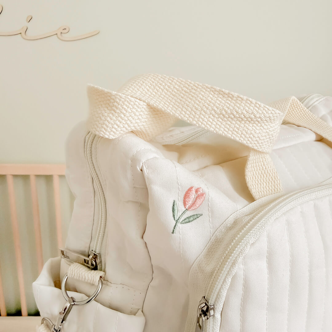 Quilted diaper tote bag with shoulder strap
