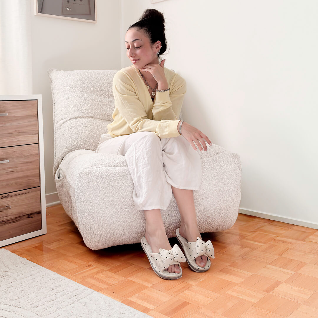Comfortable indoor slippers with cushioned sole and hearts
