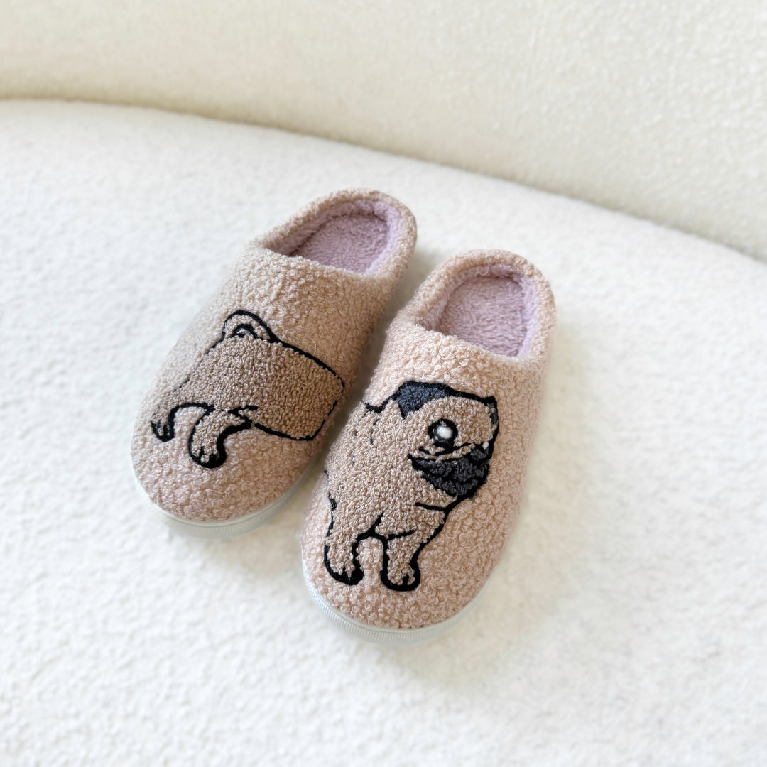 Women’s cozy slippers with pug design