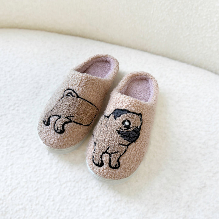 Women’s cozy slippers with pug design