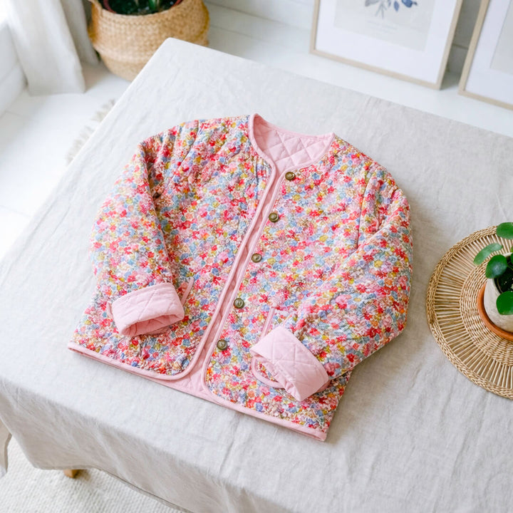Lightweight quilted jacket with colorful floral print