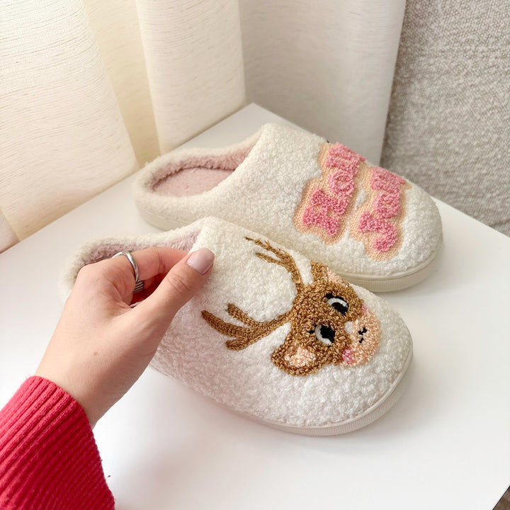 Cozy indoor slippers with Holly Jolly theme