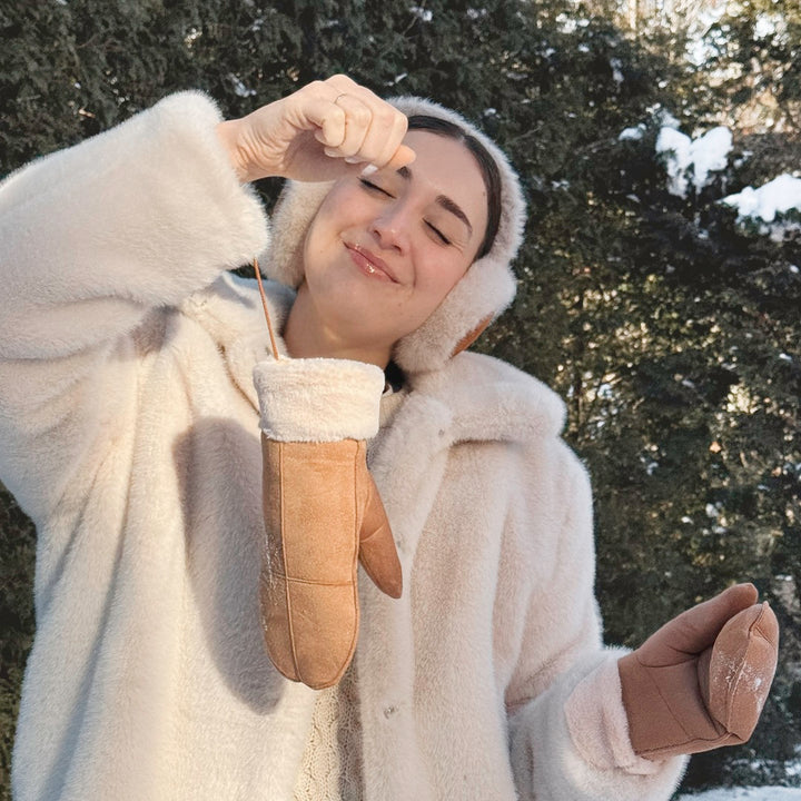 Plush brown winter mittens