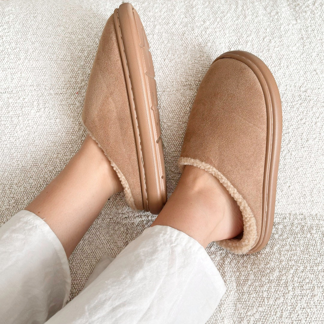 Warm fleece-lined slippers for relaxing at home