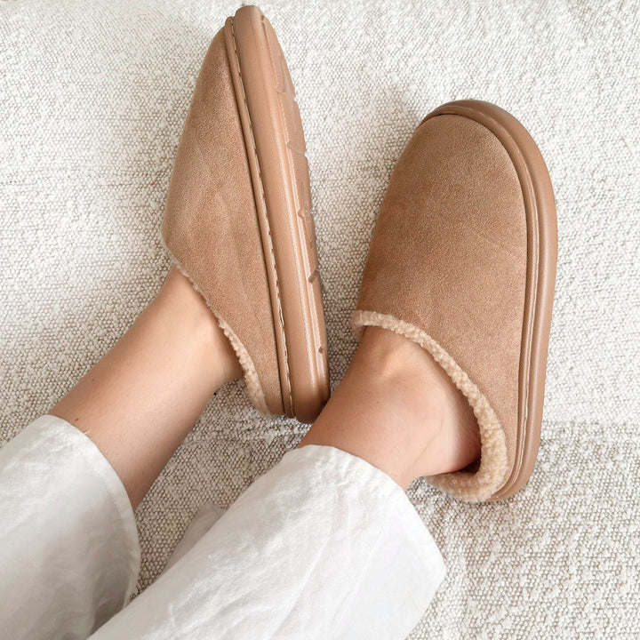 Warm fleece-lined slippers for relaxing at home
