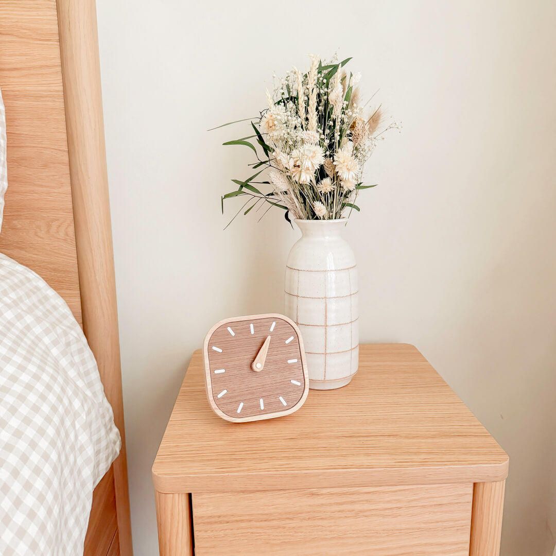 Small wooden table clock for bedside decor