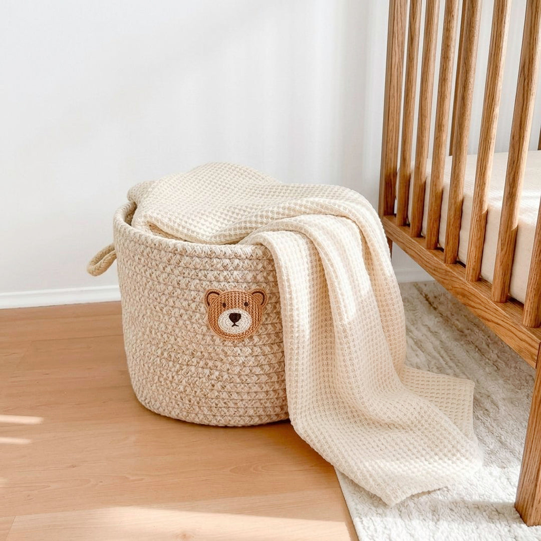 woven bear rope basket for home and nursery