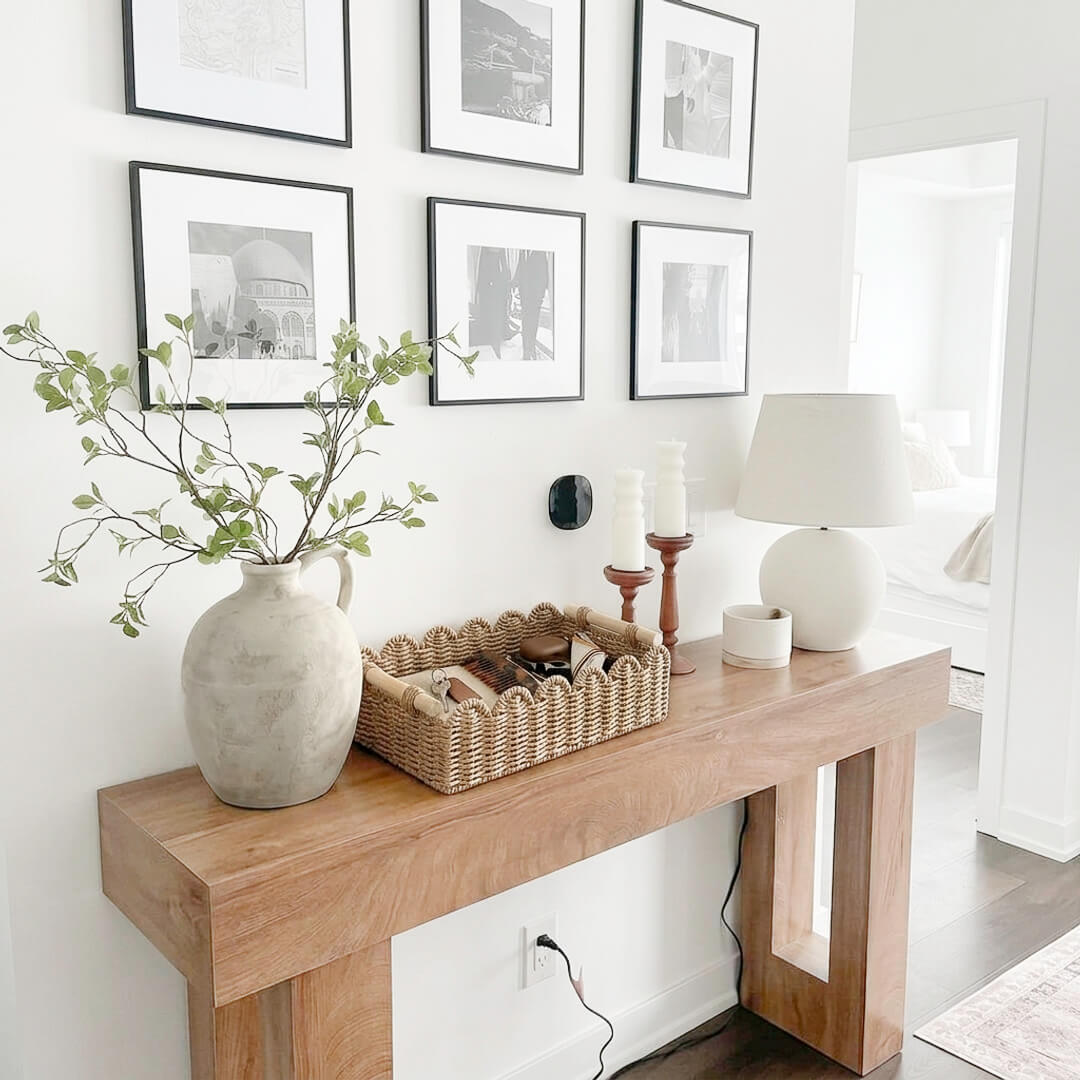 storage bin with natural finish and wood handles