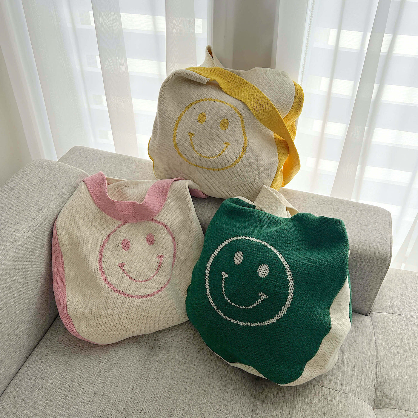 Smiley Face Knit Tote Bag