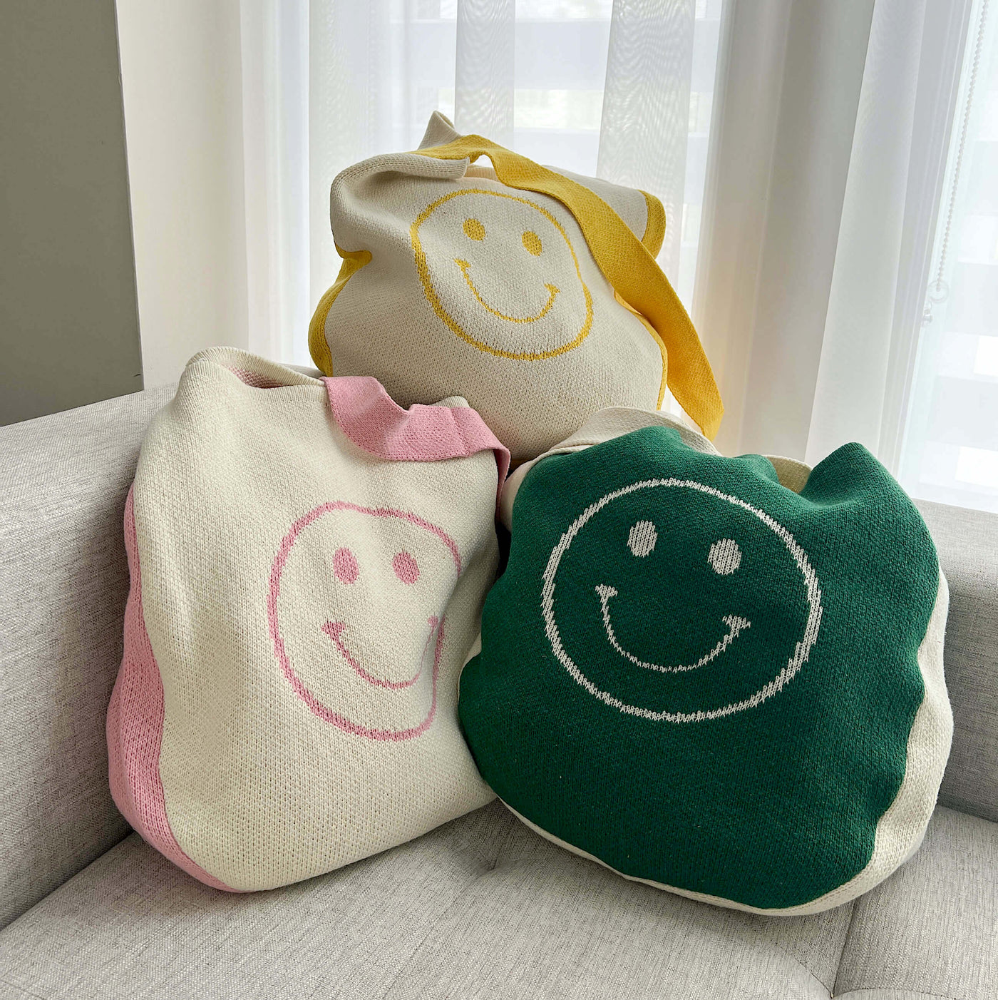 Smiley Face Knit Tote Bag