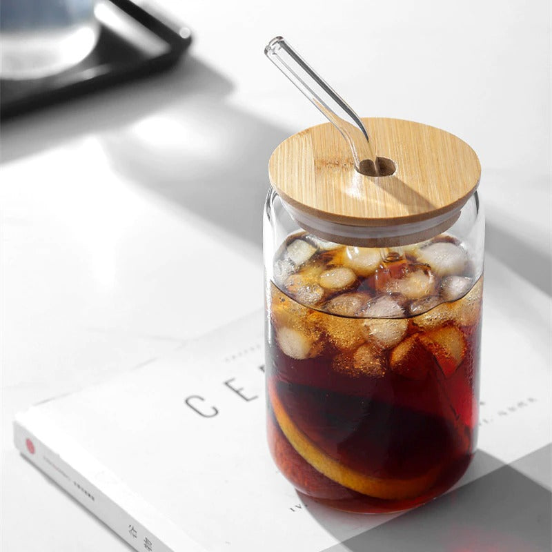 Modern Glass Cups With Bamboo Lids & Straws 4pcs Set – Nordic Peace