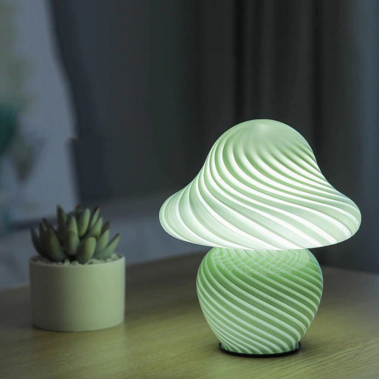Striped mushroom lamp for home decor