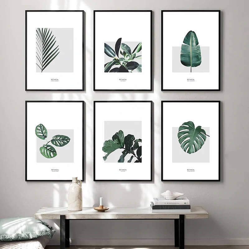 Scandinavian green plant leaves canvas art