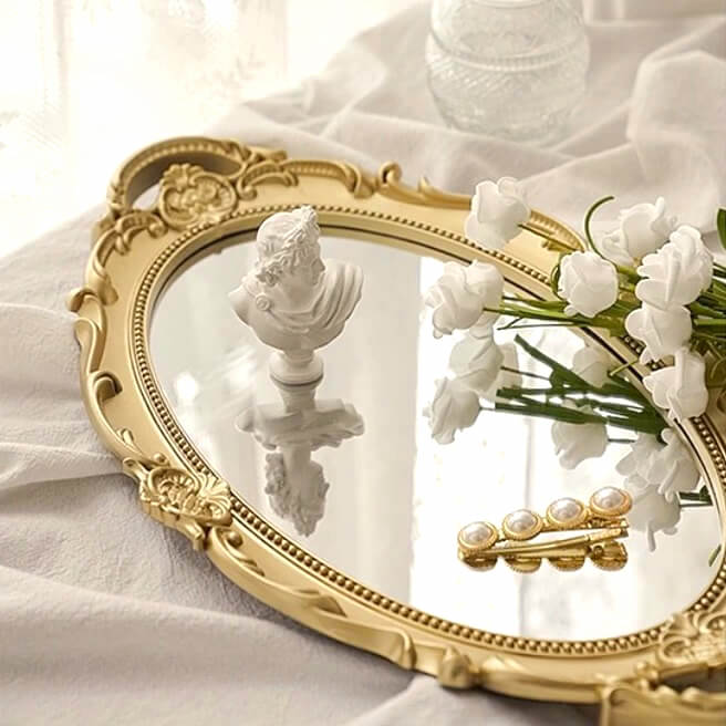 Jade Golden Antique Mirror Tray